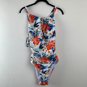 Flower Print Ruched Design One Piece Swims…